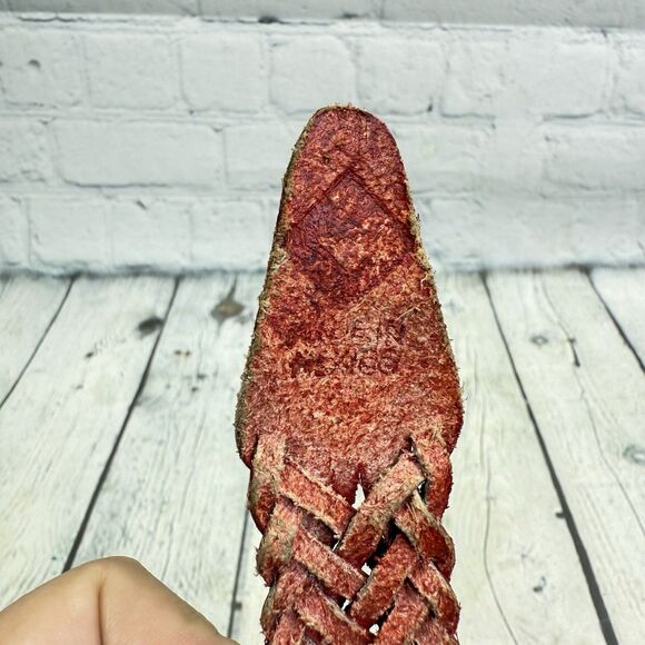 Vintage Red Woven Leather Belt Women Size Large Braided Boho Adjustable 43\